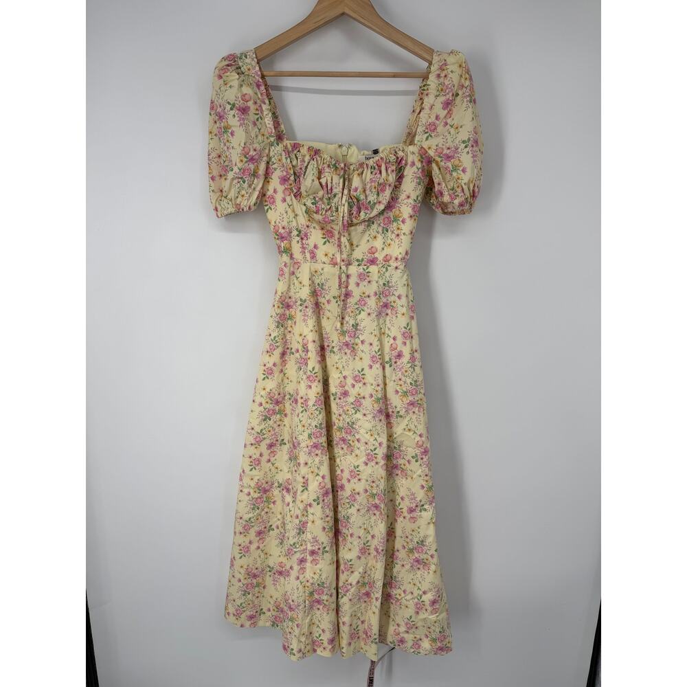 House of CB Tallulah Lemon Floral Puff Sleeve Midi Dress Sundress Cottagecore - Picture 4 of 15
